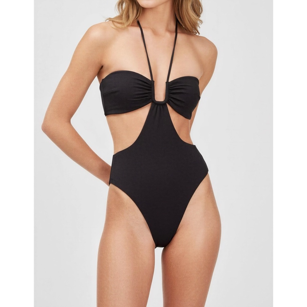 DEVON WINDSOR Romi U-Wire Padded Cut-Out One Piece Swim, Black Texture, Large